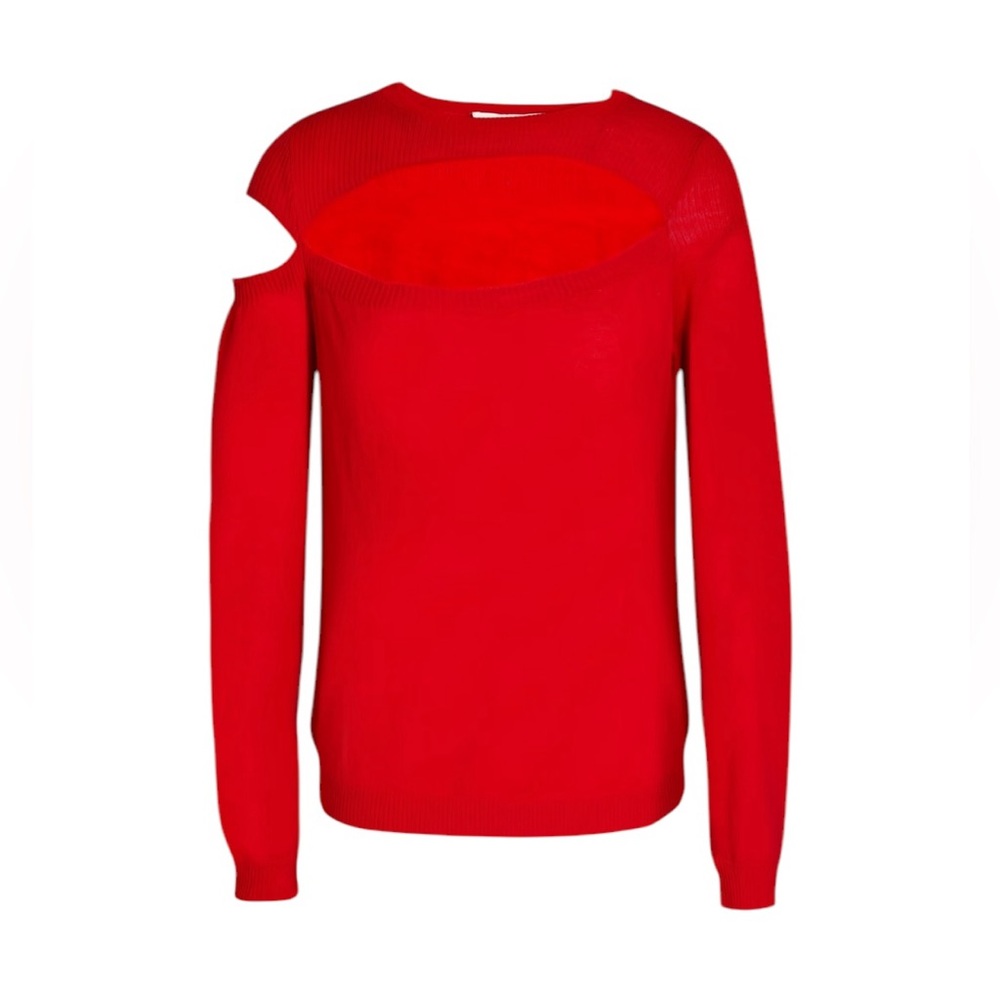 Michelle Mason Red Merino Wool Asymmetrical Cut Out Sweater | Size S